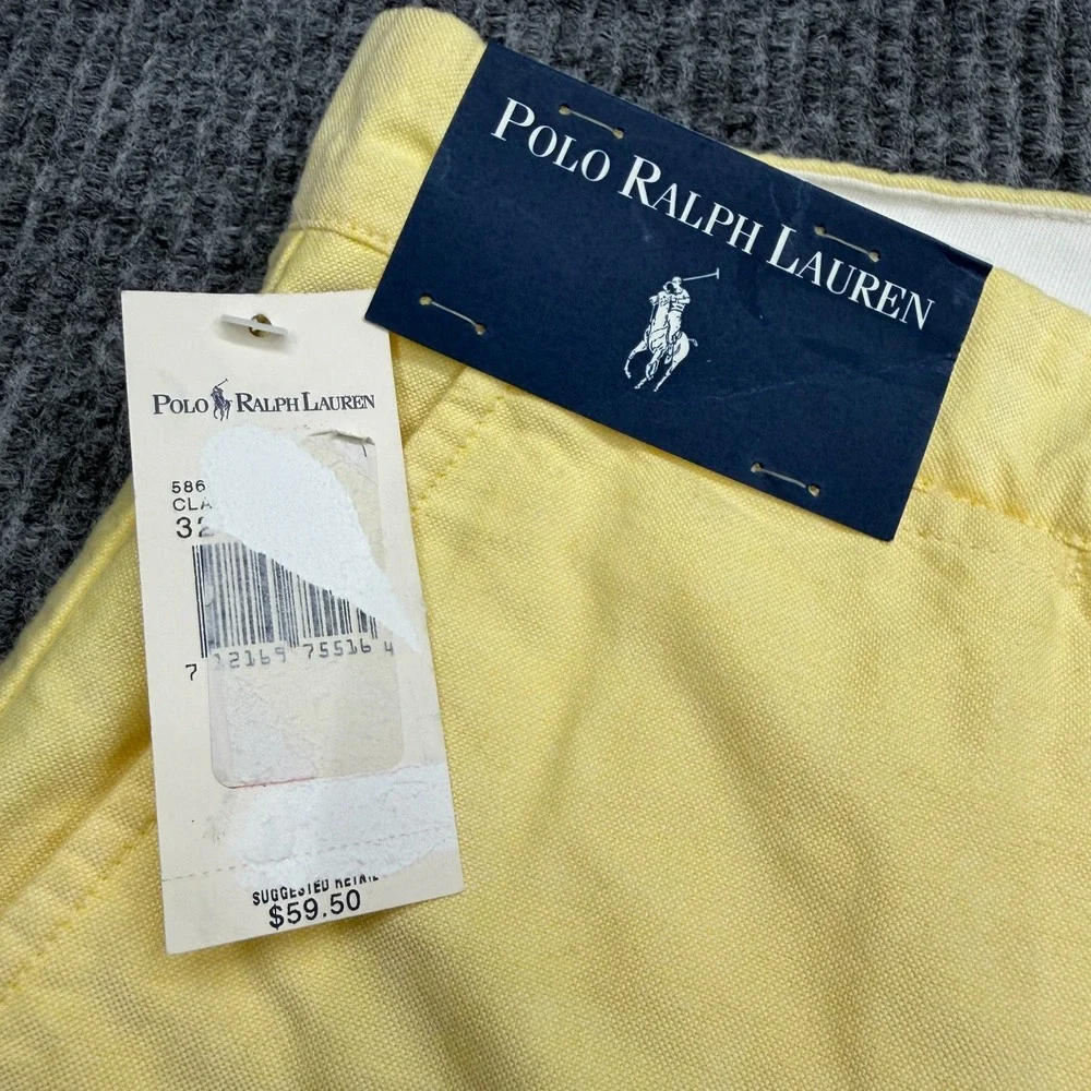 NWT Vtg Polo Ralph Lauren Yellow Cotton Flat Front Chino Shorts Mens 32x9.5 In